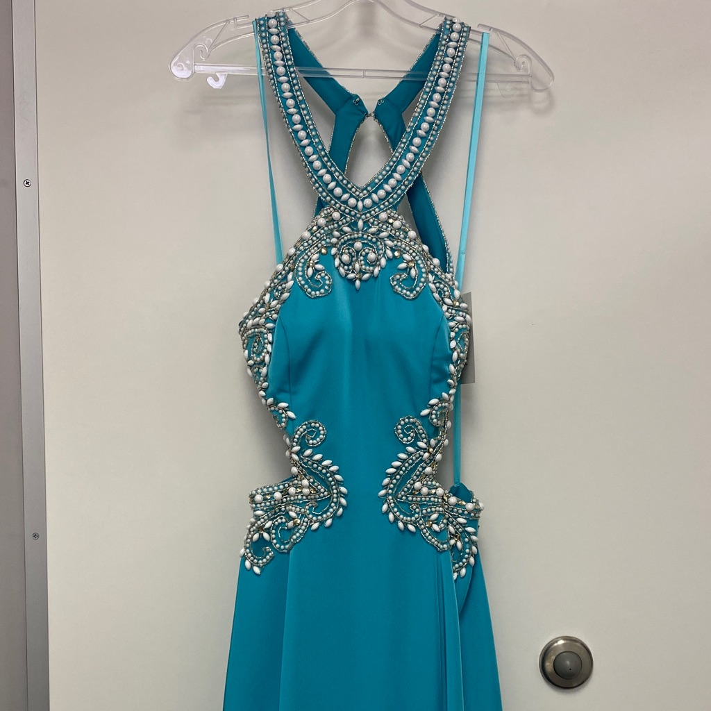 Elegant Teal Embellished Women's Dress